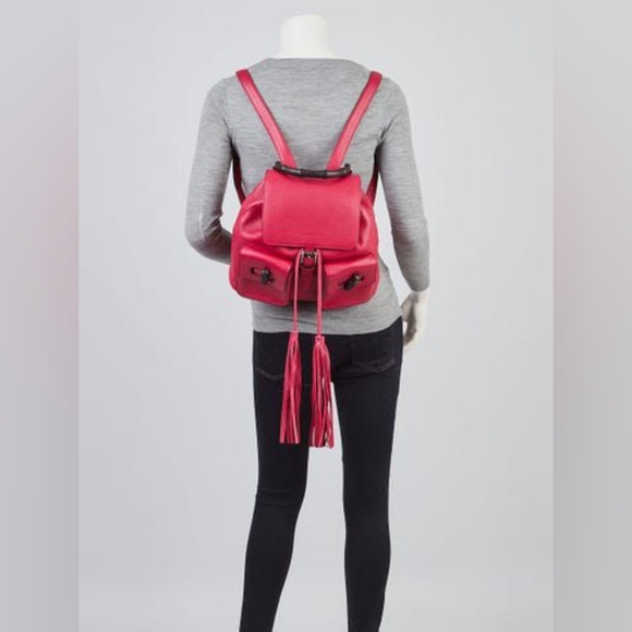Gucci Fuschia Pebbled Leather Bamboo Backpack Bag - Picture 6 of 13